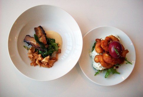 Pork Belly Small Plate and Shrimp Smorgasar